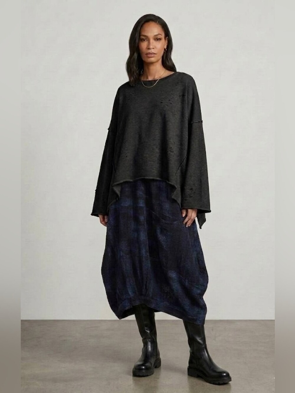 LUUKAA | Avant-Garde Linen-Cotton Blend Balloon Midi Skirt - Picture 3 of 8